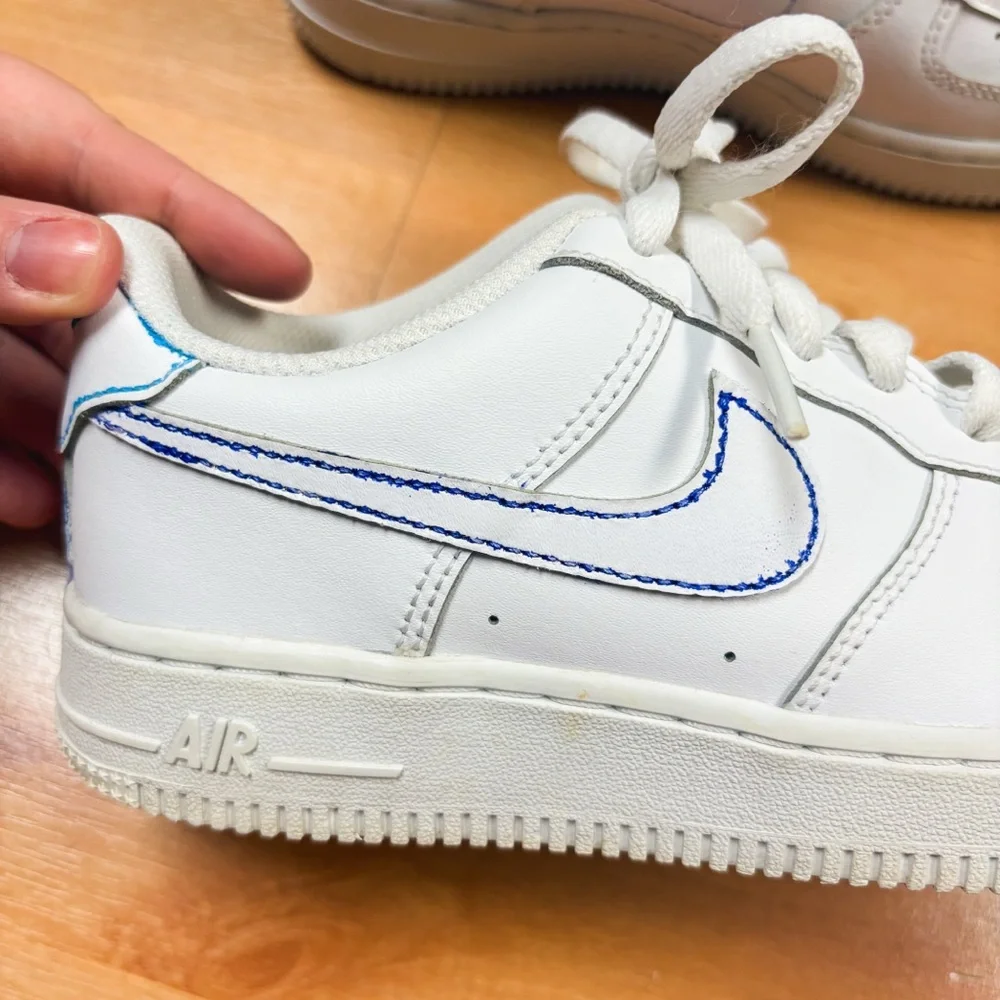 Nike White & Blue Custom Air Force 1 Sneakers Kids Size 4.5Y